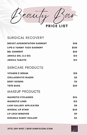 Click here to see the Beauty Bar Price List
